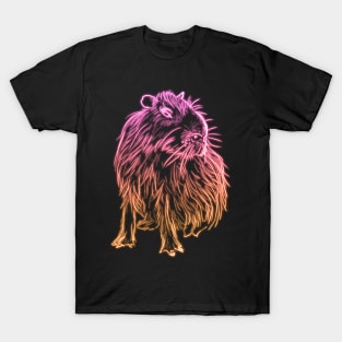 Pink and orange neon ombre capybara T-Shirt